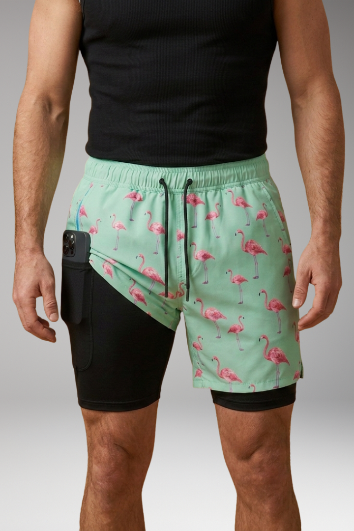 Men’s Swim Shorts with Elastic Waistband and Printed Pattern