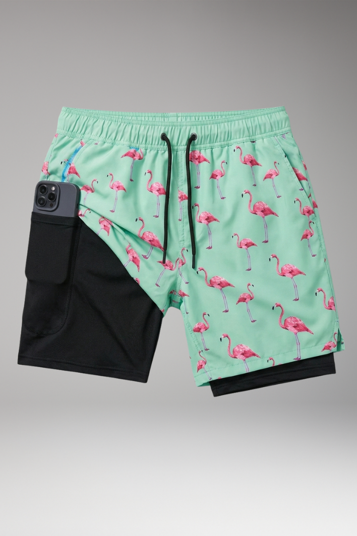 Men’s Swim Shorts with Elastic Waistband and Printed Pattern