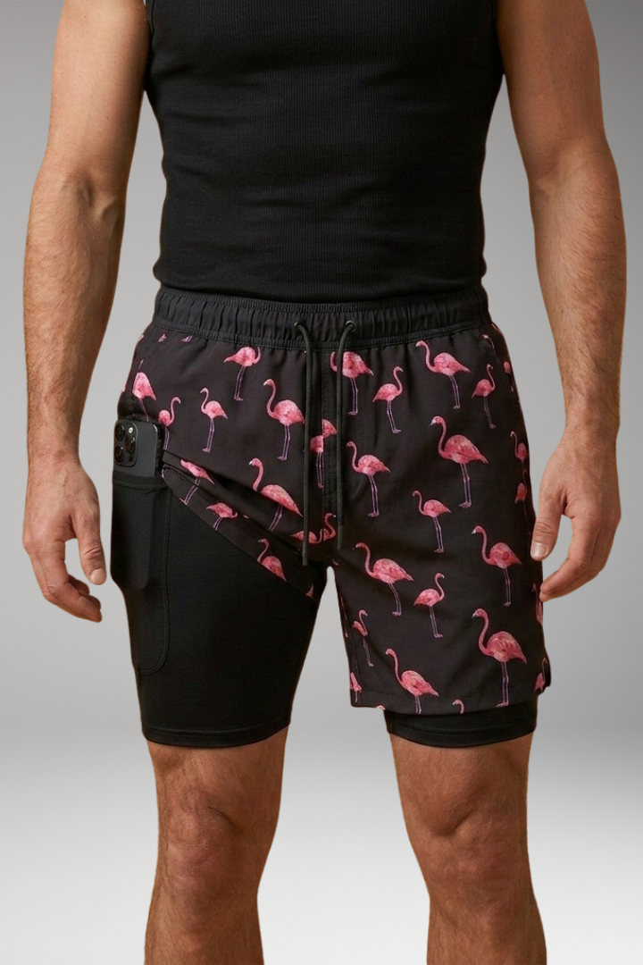 Men’s Swim Shorts with Elastic Waistband and Printed Pattern
