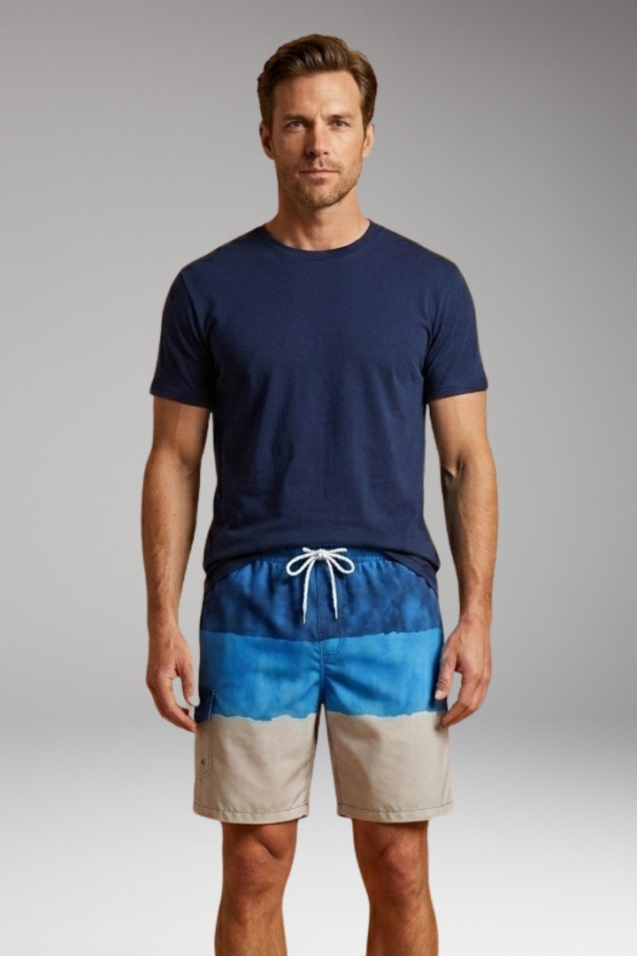 Men’s Swim Shorts with Elastic Waistband and Striped Pattern