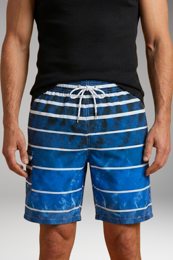 Men’s Swim Shorts with Elastic Waistband and Striped Pattern