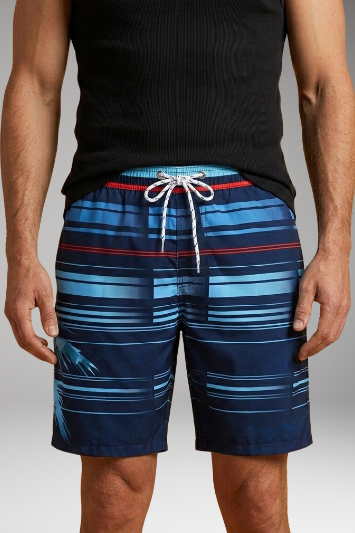 Men’s Swim Trunks with Striped Pattern and Elastic Waistband