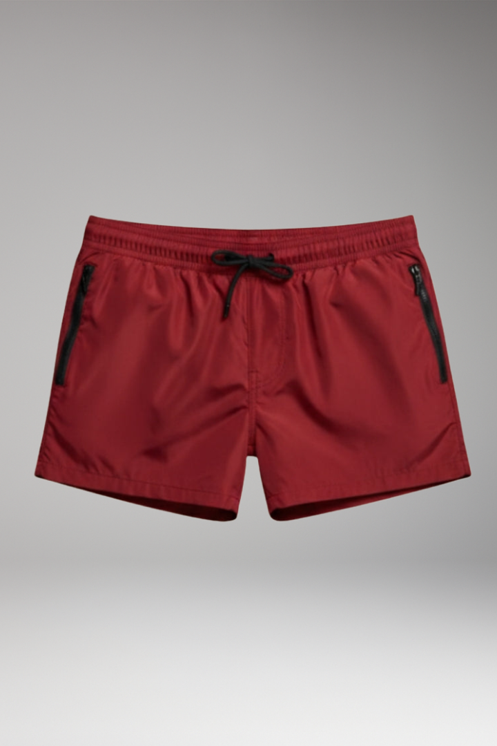 Men’s Swim Shorts with Elastic Waistband and Zipper Pockets