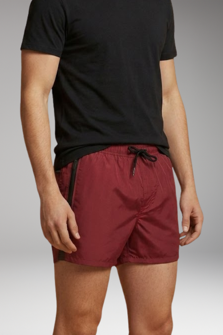 Men’s Swim Shorts with Elastic Waistband and Zipper Pockets