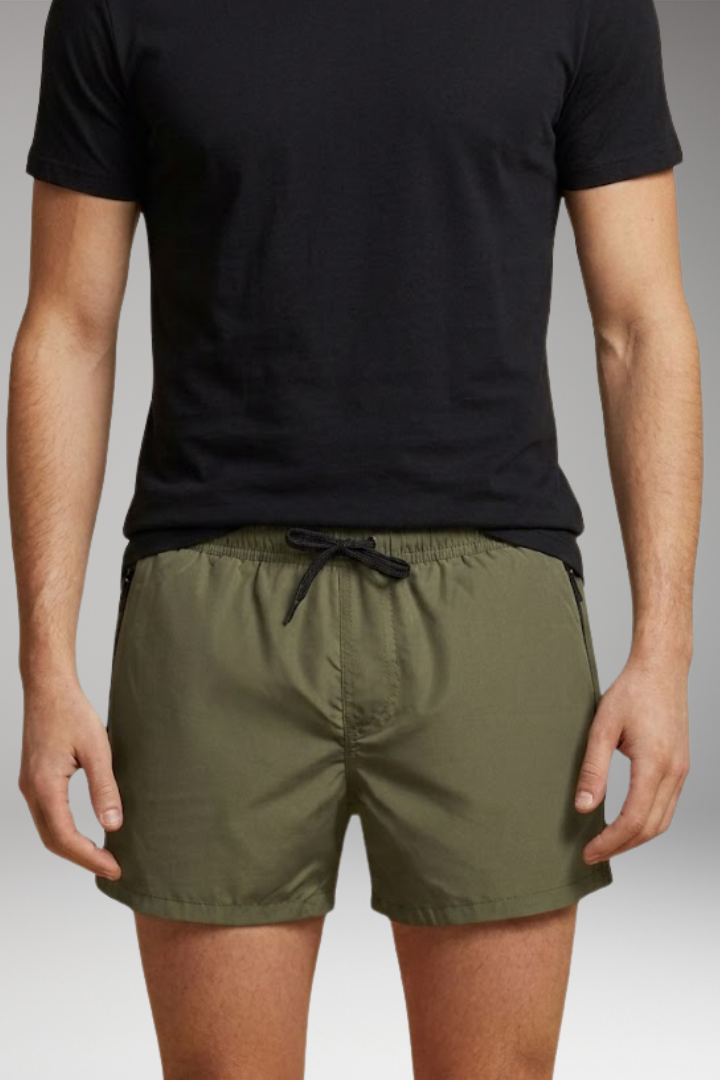 Men’s Swim Shorts with Elastic Waistband and Zipper Pockets