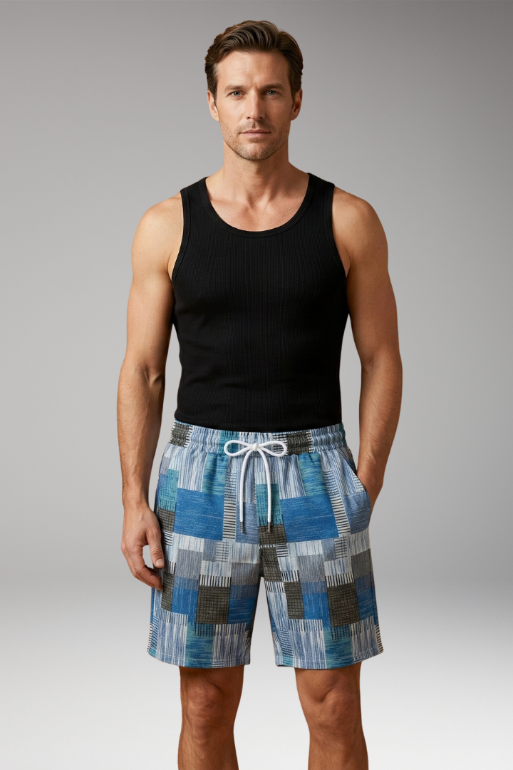 Men’s Swim Shorts with Graphic Pattern and Elastic Waistband