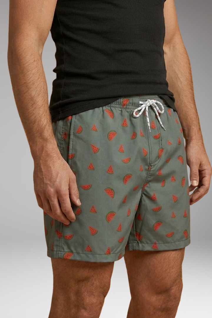 Men’s Swim Shorts with Pineapple Print and Drawstring Closure