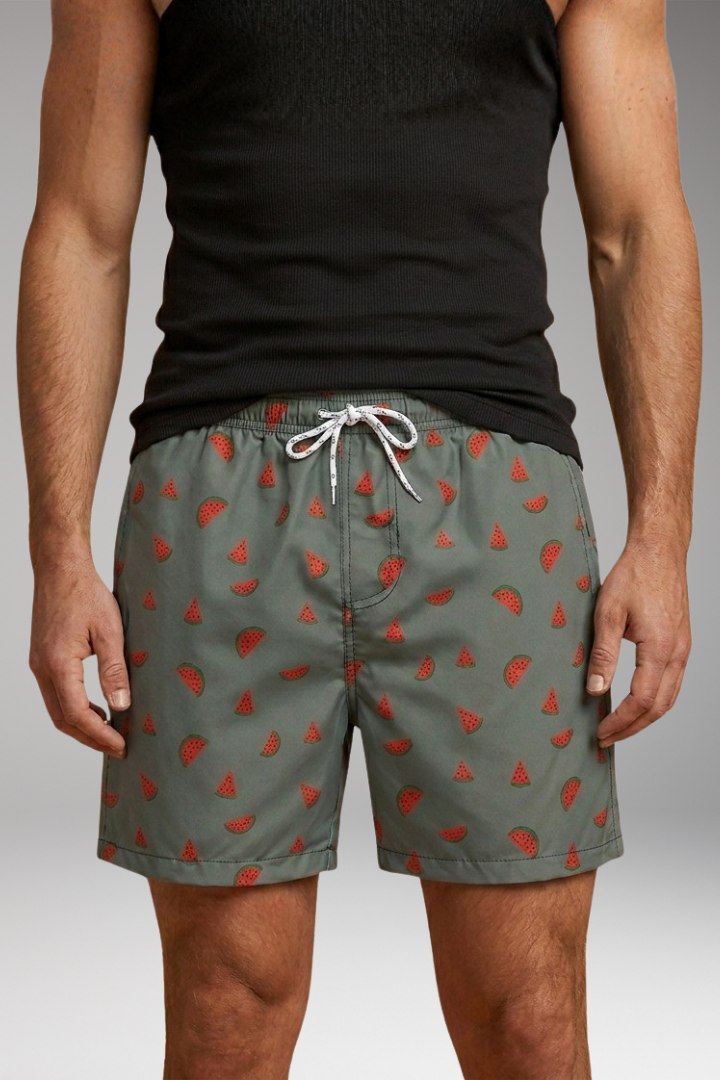 Men’s Swim Shorts with Pineapple Print and Drawstring Closure