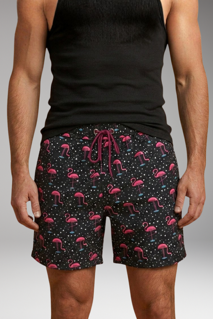 Men’s Swim Shorts with Pineapple Print and Drawstring Closure