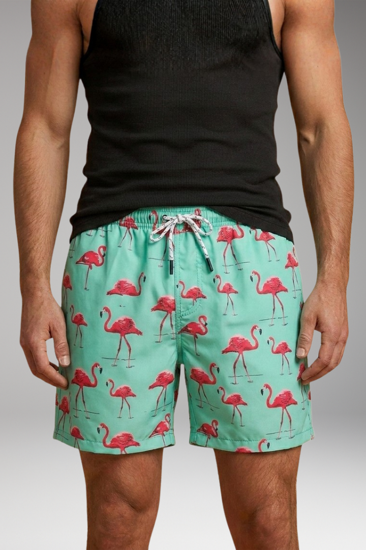 Men’s Swim Shorts with Pineapple Print and Drawstring Closure