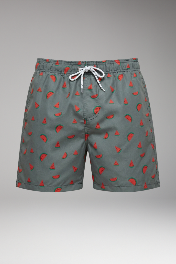 Men’s Swim Shorts with Pineapple Print and Drawstring Closure