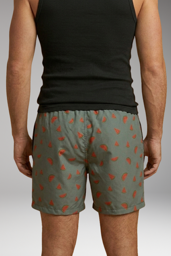 Men’s Swim Shorts with Pineapple Print and Drawstring Closure