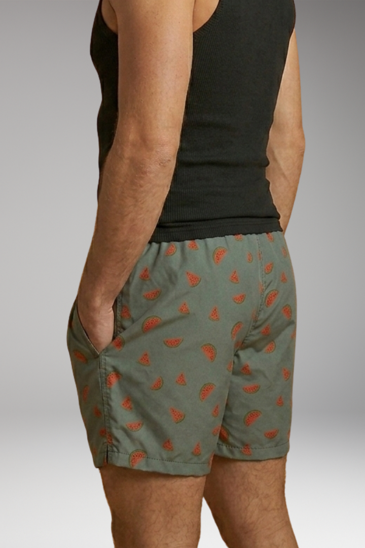 Men’s Swim Shorts with Pineapple Print and Drawstring Closure