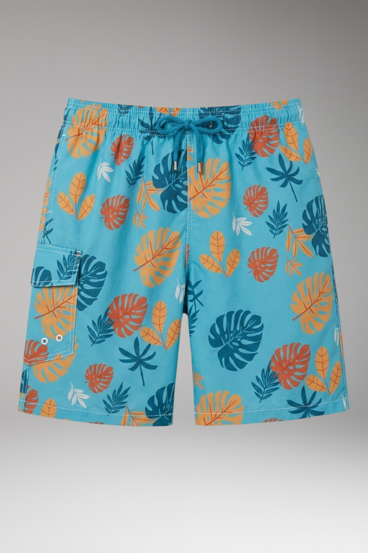 Men’s Swim Shorts with Stretch Waistband and Tropical Print