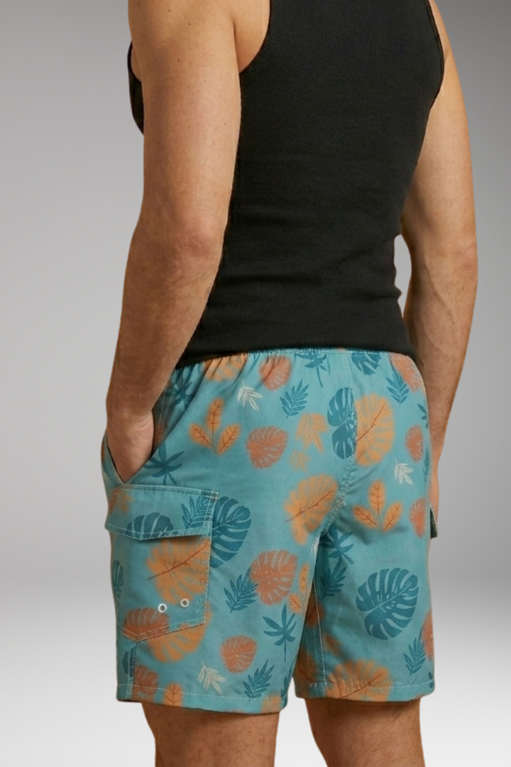 Men’s Swim Shorts with Stretch Waistband and Tropical Print