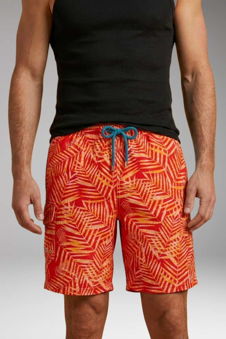 Men’s Swim Shorts with Stretch Waistband and Tropical Print