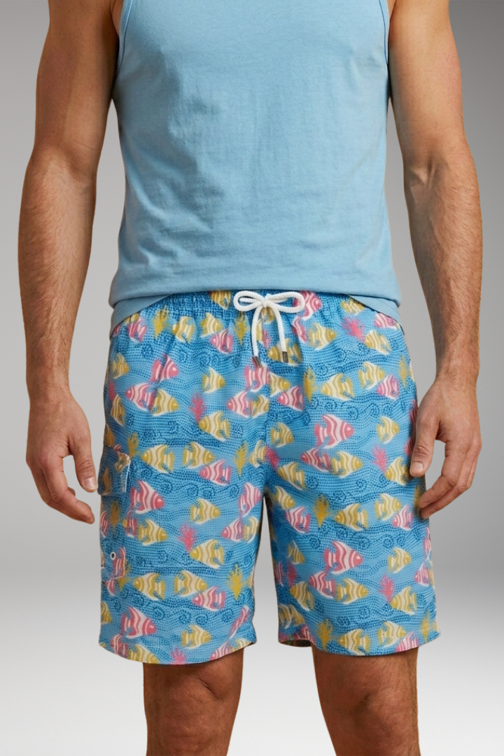 Men’s Swim Shorts with Stretch Waistband and Tropical Print
