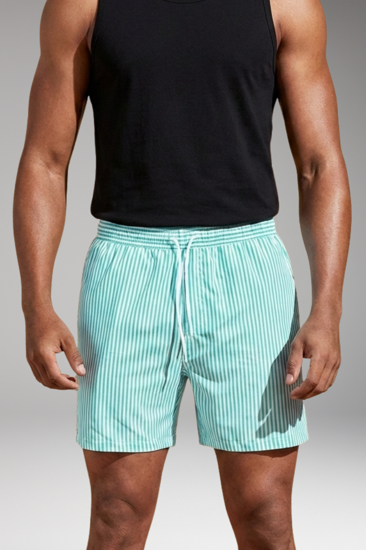 Men’s Swim Shorts with Striped Design and Drawstring Waistband