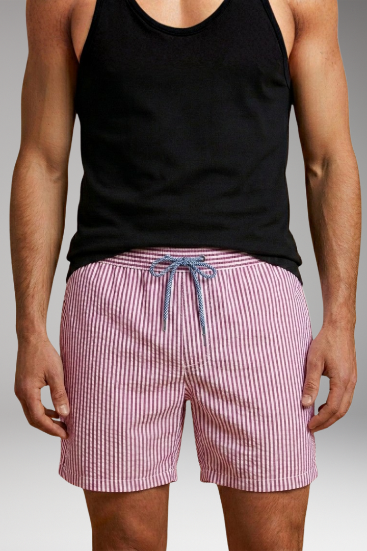 Men’s Swim Shorts with Striped Design and Drawstring Waistband