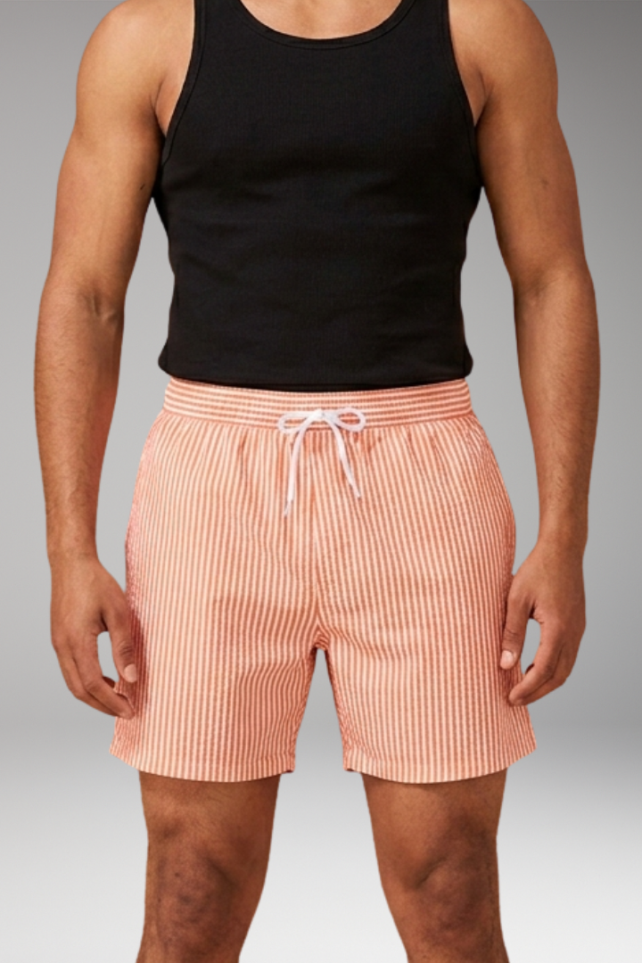 Men’s Swim Shorts with Striped Design and Drawstring Waistband