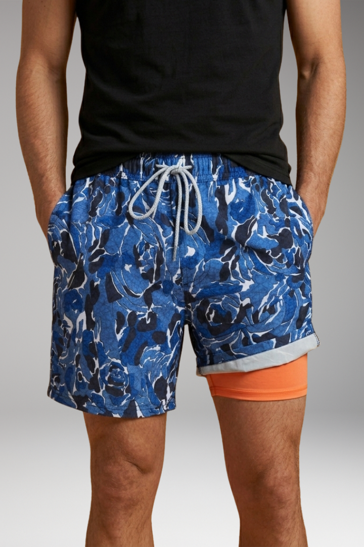 Men's Swim Shorts with Vibrant Designs and Elastic Waistband
