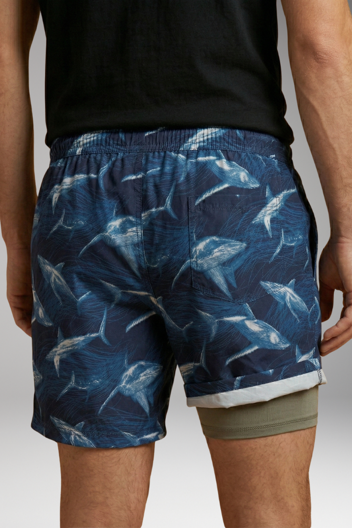 Men's Swim Shorts with Vibrant Designs and Elastic Waistband