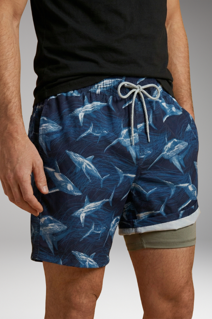 Men's Swim Shorts with Vibrant Designs and Elastic Waistband