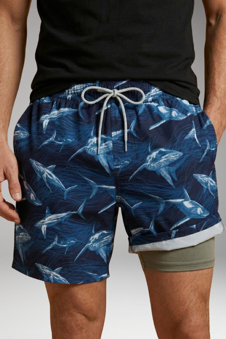 Men's Swim Shorts with Vibrant Designs and Elastic Waistband