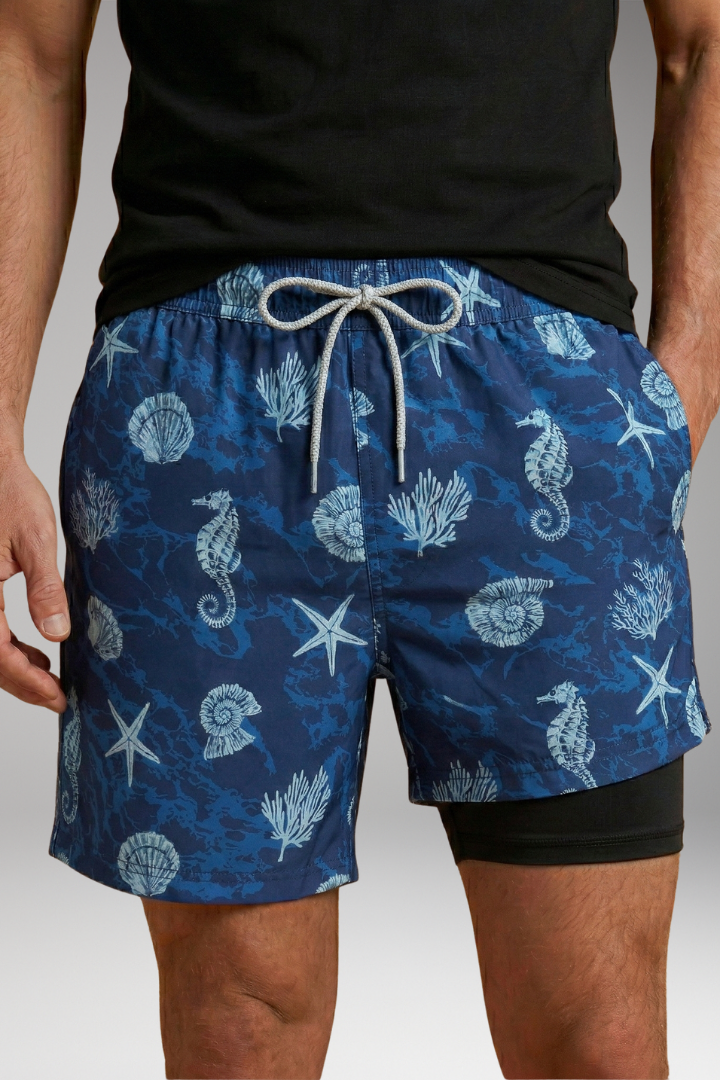 Men's Swim Shorts with Vibrant Designs and Elastic Waistband