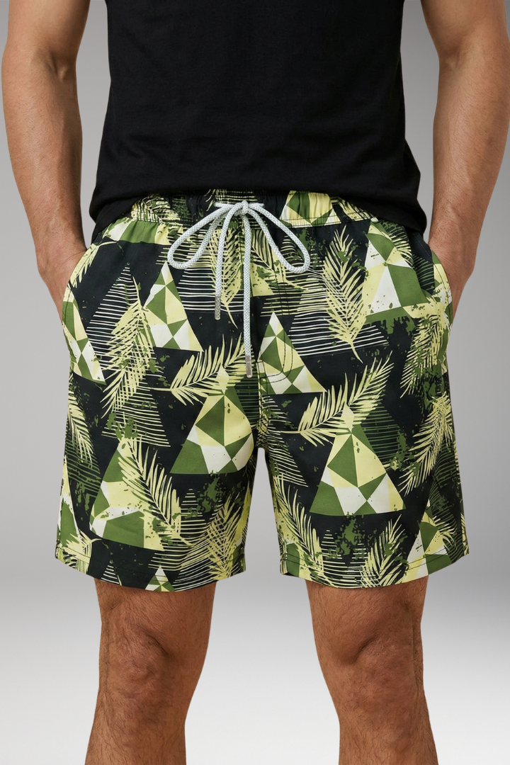 Men's Swim Shorts with Vibrant Designs and Elastic Waistband