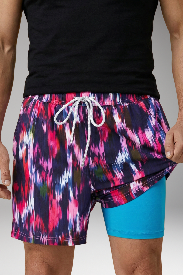 Men's Swim Shorts with Vibrant Designs and Elastic Waistband