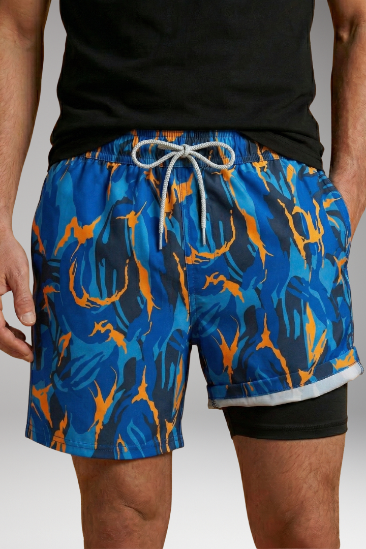 Men's Swim Shorts with Vibrant Designs and Elastic Waistband
