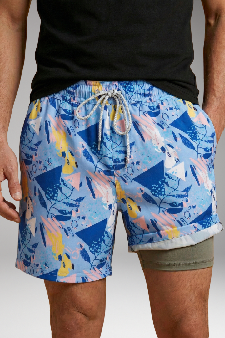 Men's Swim Shorts with Vibrant Designs and Elastic Waistband