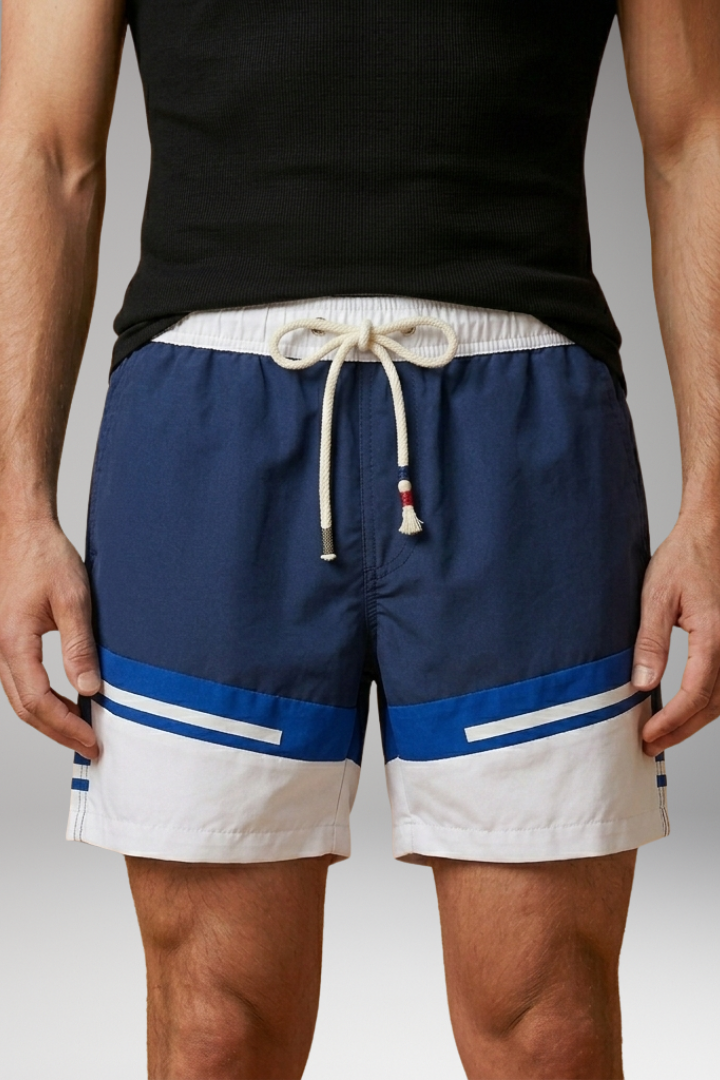 Men’s Swim Trunks with Patchwork Design and Elastic Waistband