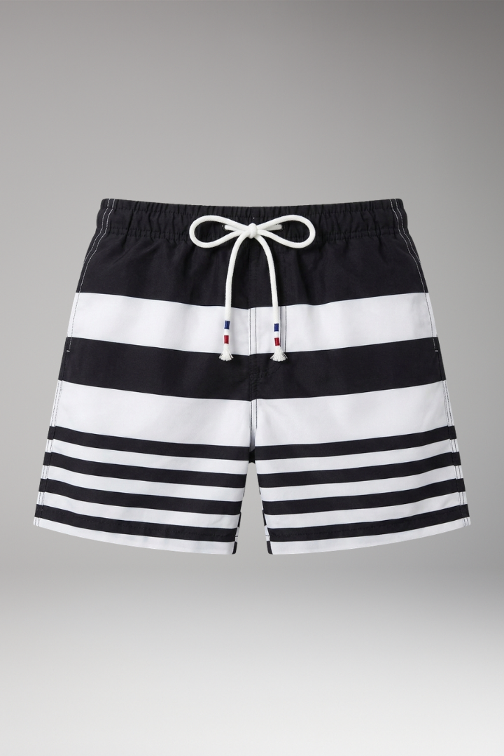 Men’s Swim Trunks with Patchwork Design and Elastic Waistband
