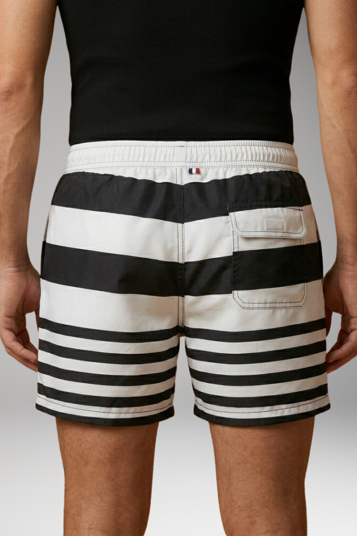 Men’s Swim Trunks with Patchwork Design and Elastic Waistband
