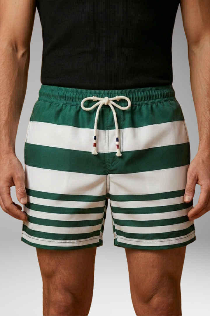 Men’s Swim Trunks with Patchwork Design and Elastic Waistband