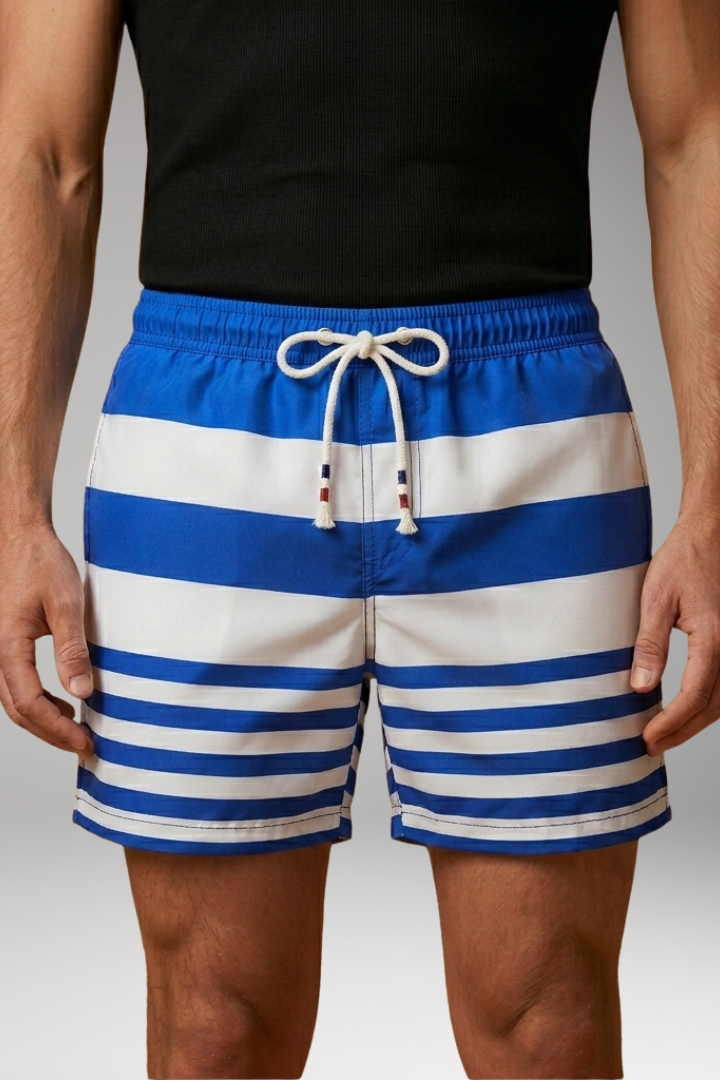 Men’s Swim Trunks with Patchwork Design and Elastic Waistband