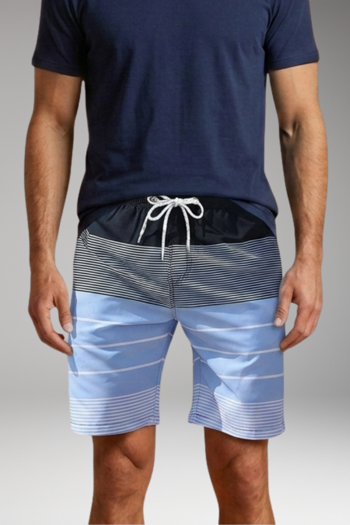 Men’s Swim Trunks with Striped Pattern and Elastic Waistband