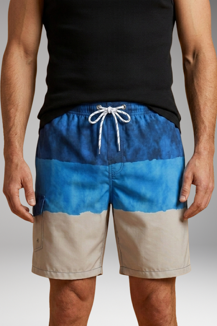 Men’s Swim Trunks with Striped Pattern and Elastic Waistband