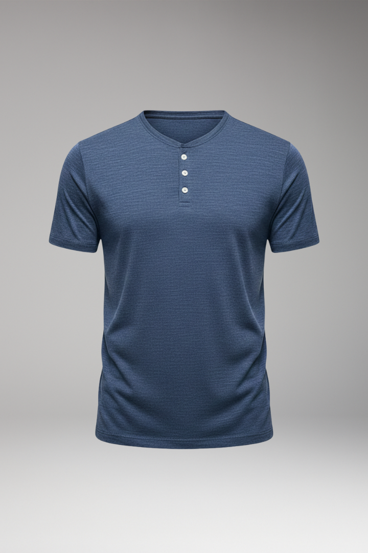 Men’s T-Shirt with Button Placket and Relaxed Fit
