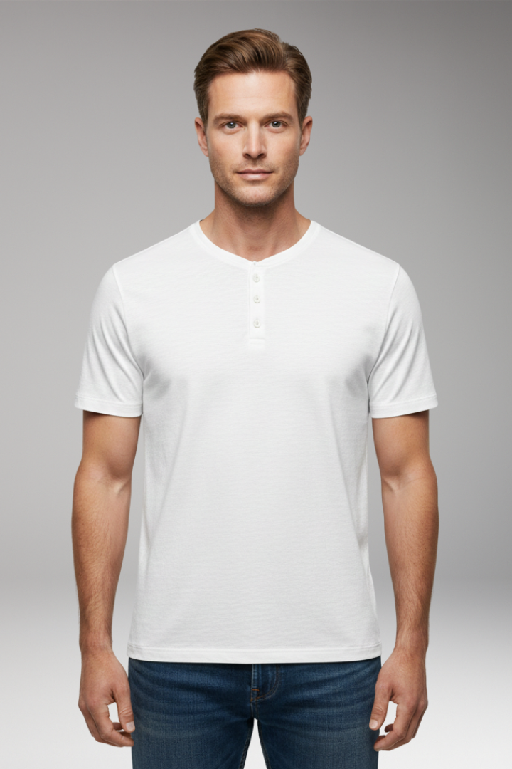 Men’s T-Shirt with Button Placket and Relaxed Fit