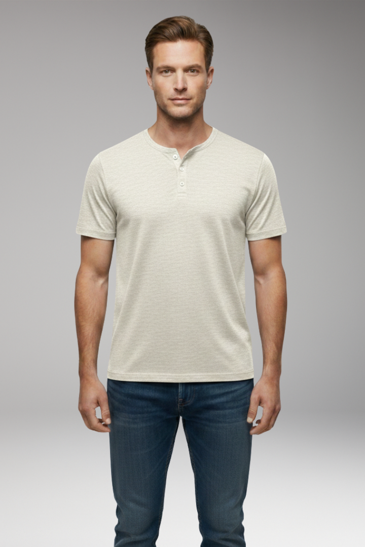 Men’s T-Shirt with Button Placket and Relaxed Fit