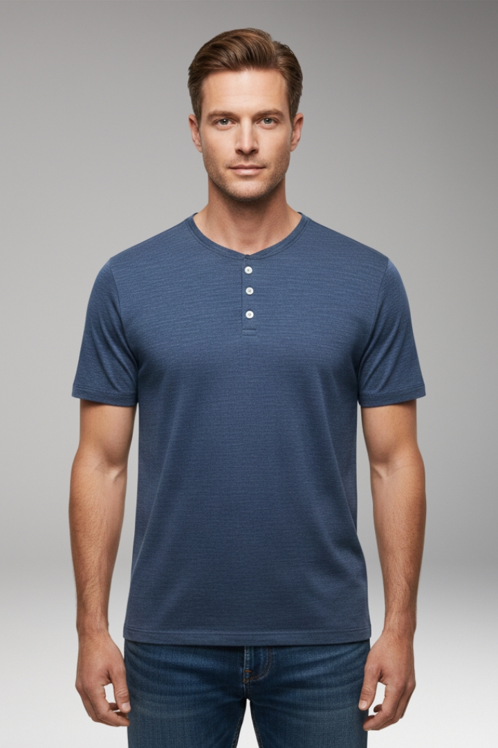 Men’s T-Shirt with Button Placket and Relaxed Fit