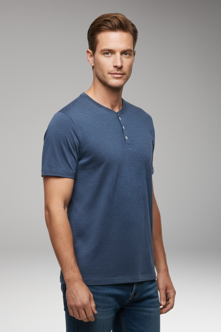Men’s T-Shirt with Button Placket and Relaxed Fit