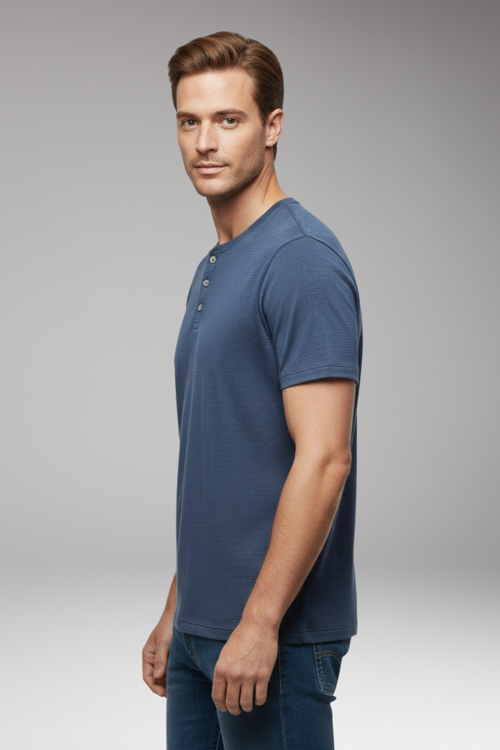 Men’s T-Shirt with Button Placket and Relaxed Fit