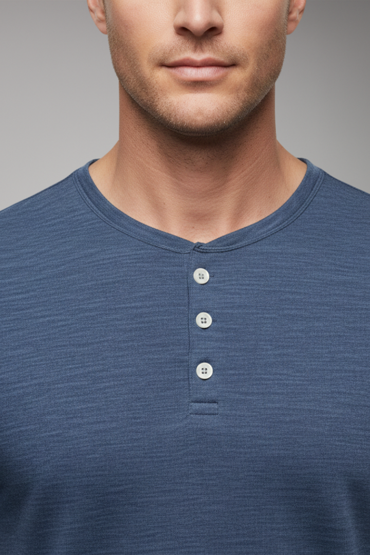Men’s T-Shirt with Button Placket and Relaxed Fit