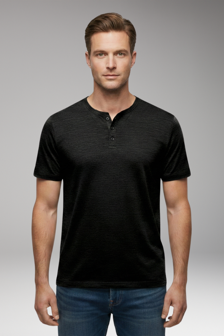 Men’s T-Shirt with Button Placket and Relaxed Fit