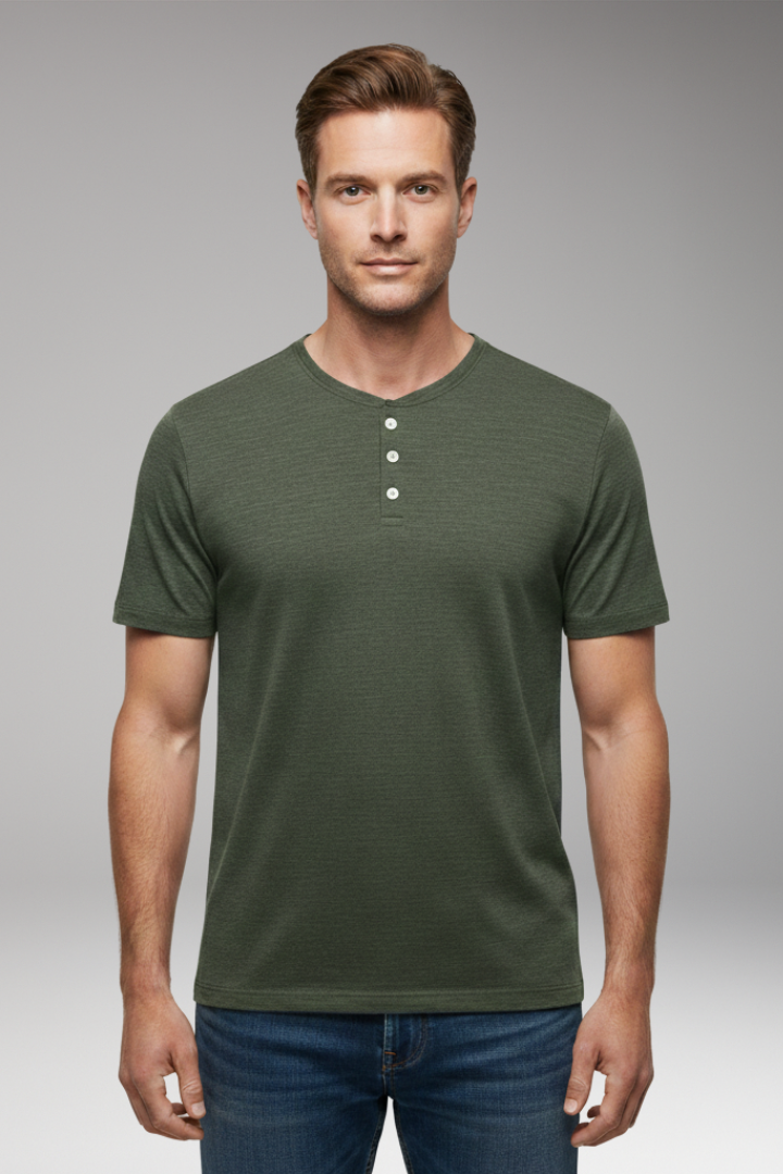 Men’s T-Shirt with Button Placket and Relaxed Fit