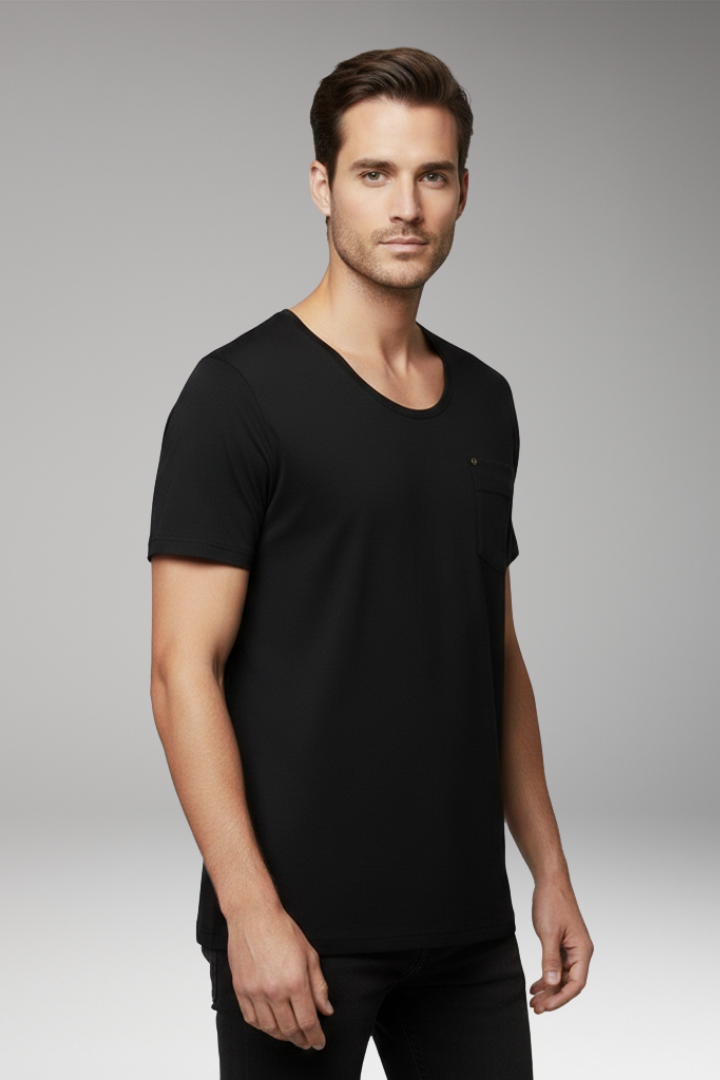 Men’s T-Shirt with Chest Pocket and Round Neck